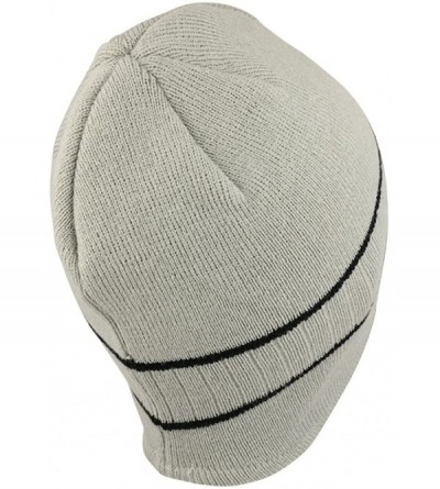 Skullies & Beanies Double Striped Acrylic Knit Warm Winter Beanie Cap - Grey Black - CX18636K8I2 $12.30