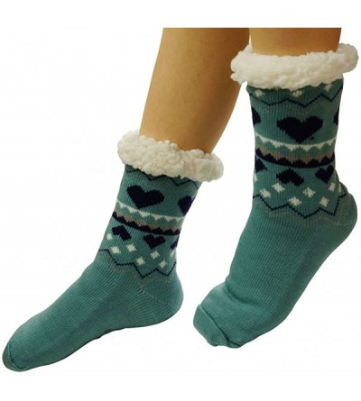 Skullies & Beanies Womens Warm Cozy Fuzzy Fleece Lined Winter Christmas Gift Non-skid Slipper Socks - Green - CC1889NENUH $22.05