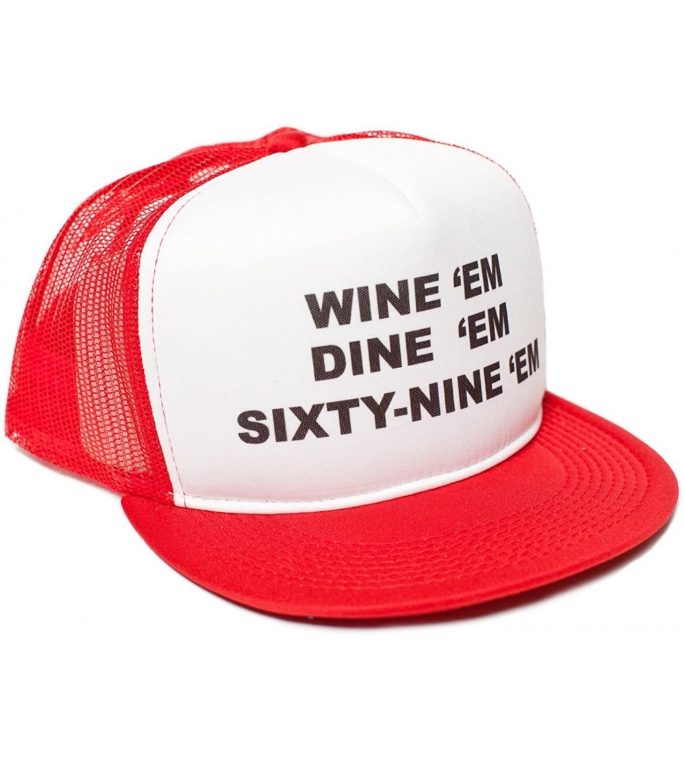 Baseball Caps 69 Flat Bill Unisex-Adult One-Size Trucker Hat - Red/White - CQ11QOA6RPN $13.80