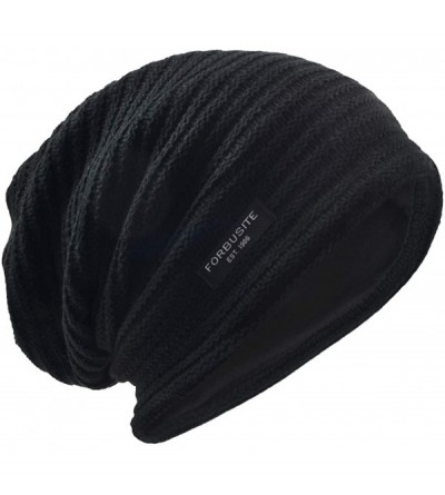 Skullies & Beanies Men's Slouchy Beanie Knit Crochet Rasta Cap for Summer Winter - Black - CJ12LUZGD65 $11.23