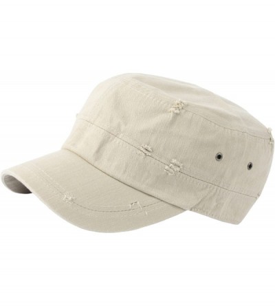 Baseball Caps A172 Unisex Pre-Curved Distressed Vintage Basic Club Army Cap Cadet Military Hat - Beige - CF183KSAGQO $13.14