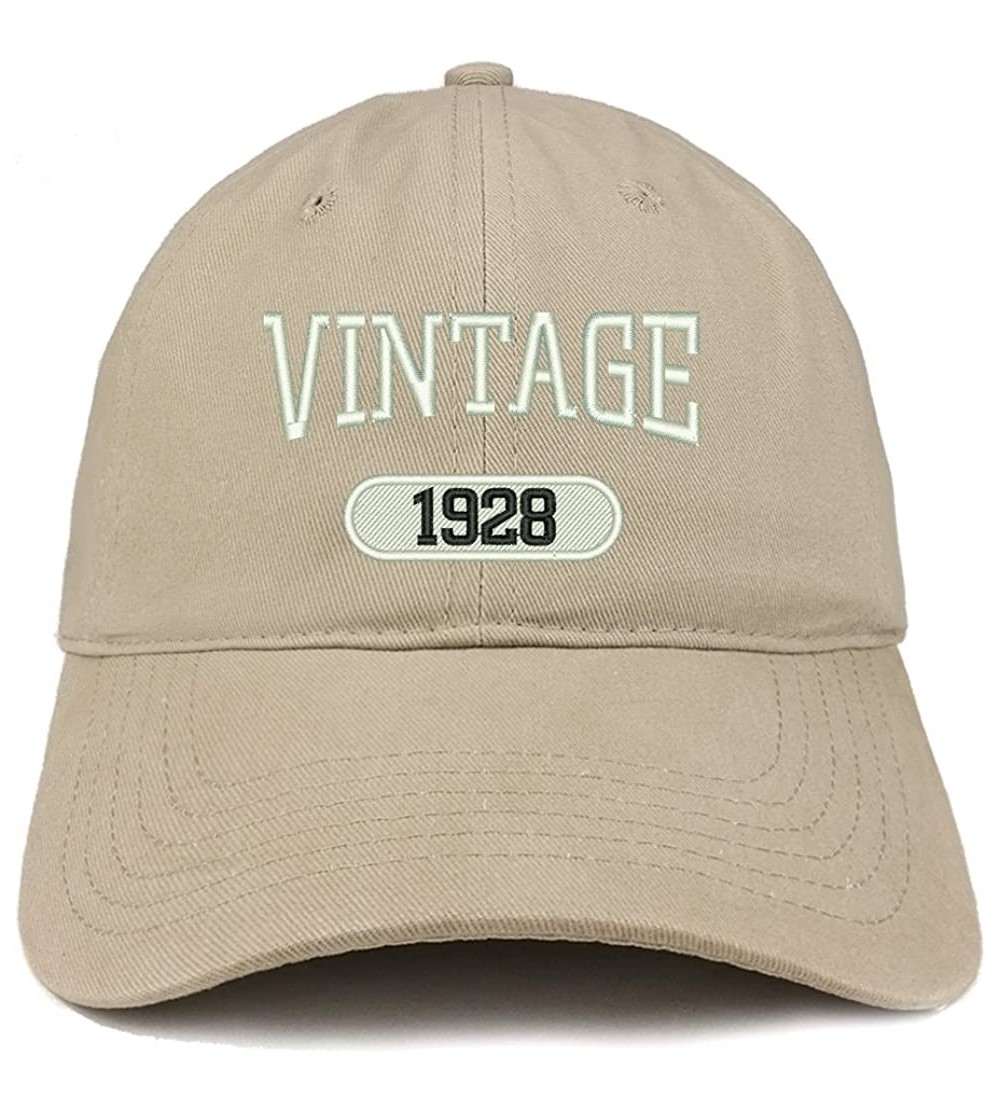 Baseball Caps Vintage 1928 Embroidered 92nd Birthday Relaxed Fitting Cotton Cap - Khaki - CM180ZL6DRE $21.32