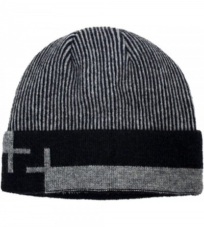 Skullies & Beanies Men's Wool Blend Knit Beanie- Soft & Warm Velour Fleece Lined - Striped - Black - CK1270EPP7D $20.01