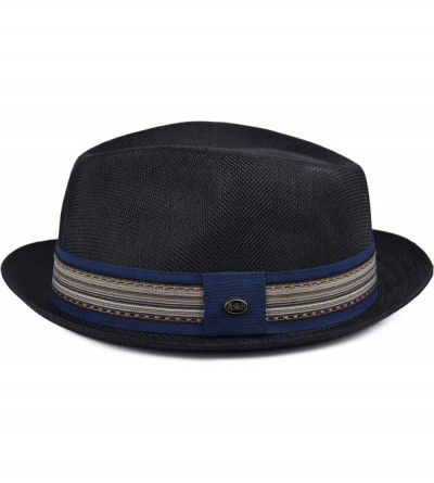 Fedoras Men's Summer Fedora Hat- Breathable Linen Porkpie Hat- Stingy Brim Dress Hat - Black - C018E3I5CCQ $23.09