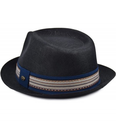 Fedoras Men's Summer Fedora Hat- Breathable Linen Porkpie Hat- Stingy Brim Dress Hat - Black - C018E3I5CCQ $23.09