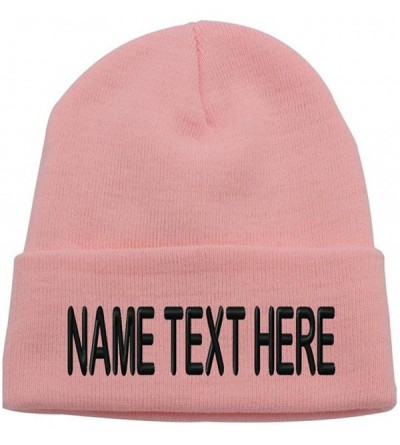 Skullies & Beanies Custom Embroidery Personalized Name Text Ski Toboggan Knit Cap Cuffed Beanie Hat - Light Pink - CI1892EL8U...