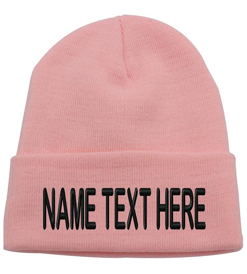 Skullies & Beanies Custom Embroidery Personalized Name Text Ski Toboggan Knit Cap Cuffed Beanie Hat - Light Pink - CI1892EL8U...