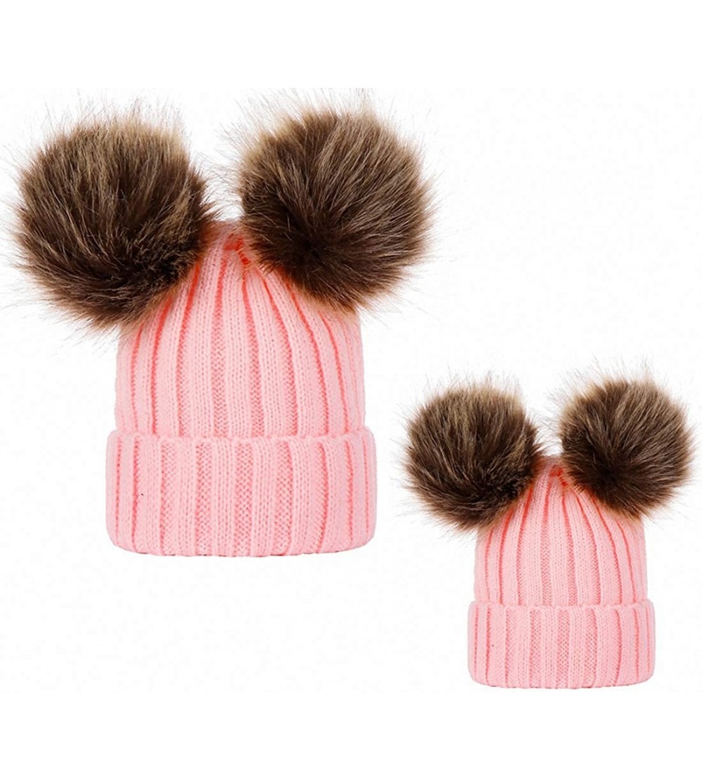 Skullies & Beanies 2PCS Mother&Baby Hat Parent-Child Hat Family Matching Cap Winter Warmer Knit Wool Beanie Ski Cap - Pink - ...