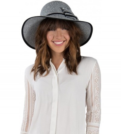 Sun Hats Ladies Women Straw Panama Summer Beach Sun Hat Trilby Fedora w- Bow Band - Grey - CY17YQS4A2E $10.61