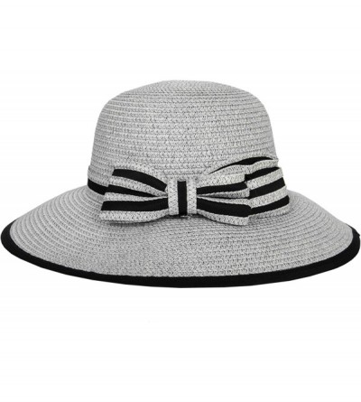 Sun Hats Ladies Women Straw Panama Summer Beach Sun Hat Trilby Fedora w- Bow Band - Grey - CY17YQS4A2E $10.61