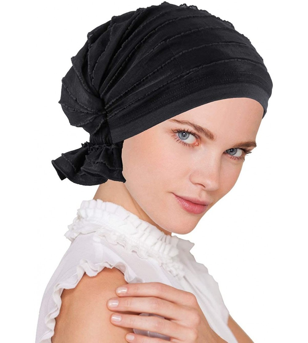 Skullies & Beanies The Abbey Cap in Ruffle Fabric Chemo Caps Cancer Hats for Women - 01- Ruffle Black - CN1170J0H31 $20.44