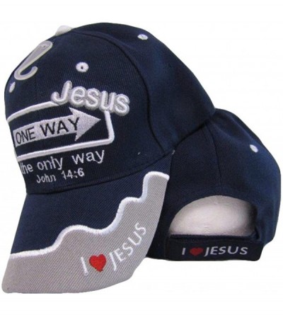 Skullies & Beanies Jesus One Way The Only Way John 14-6 Blue Grey Embroidered Cap Hat - C61853HUGCQ $8.32