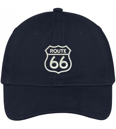 Baseball Caps Route 66 Embroidered Soft Crown 100% Brushed Cotton Cap - Navy - C717YTGXGSL $32.71