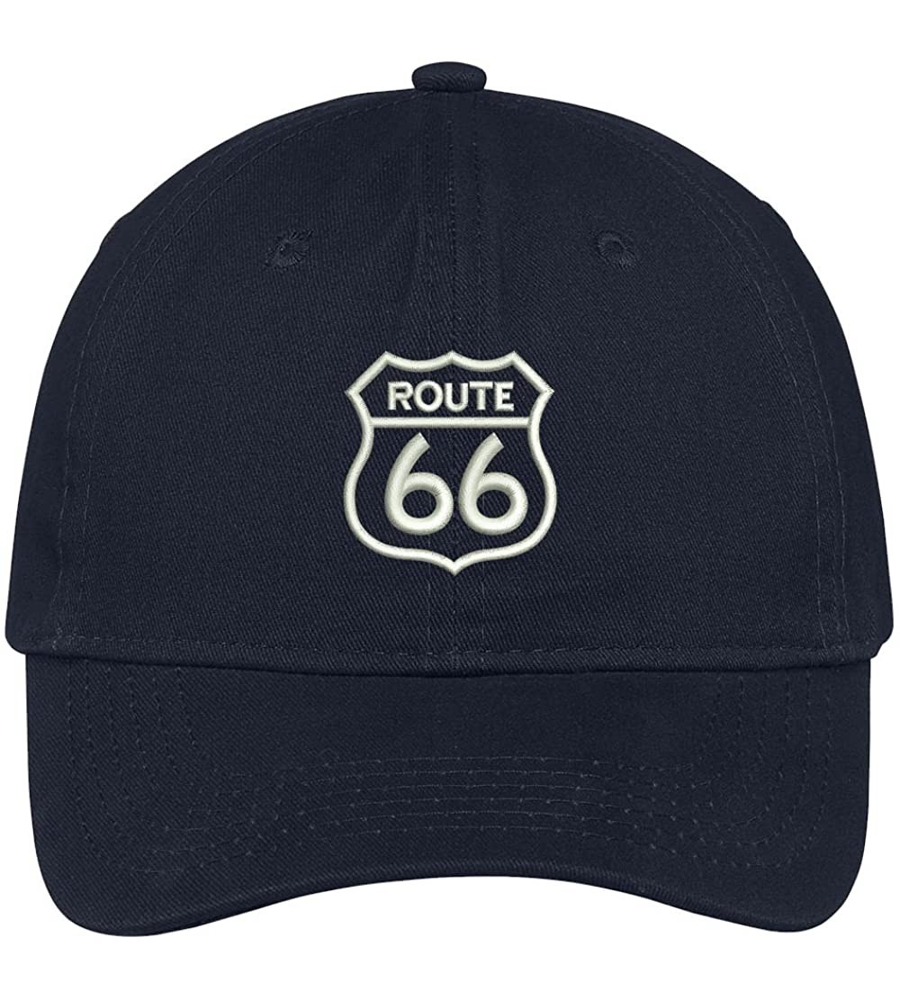 Baseball Caps Route 66 Embroidered Soft Crown 100% Brushed Cotton Cap - Navy - C717YTGXGSL $20.33