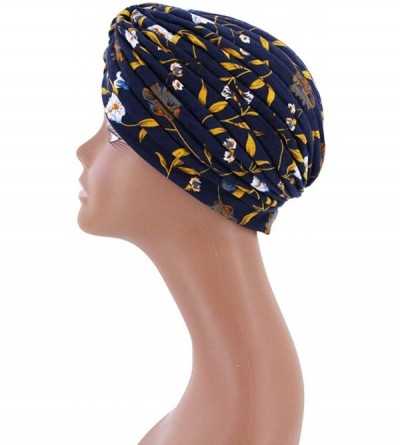 Skullies & Beanies Women Pleated Twist Turban African Printing India Chemo Cap Hairwrap Headwear - Navy Blue - C518WAWRTAQ $1...