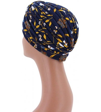 Skullies & Beanies Women Pleated Twist Turban African Printing India Chemo Cap Hairwrap Headwear - Navy Blue - C518WAWRTAQ $1...