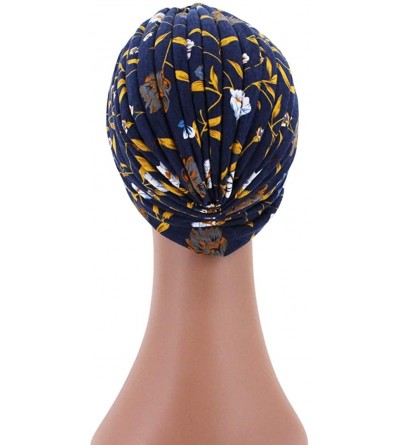 Skullies & Beanies Women Pleated Twist Turban African Printing India Chemo Cap Hairwrap Headwear - Navy Blue - C518WAWRTAQ $1...