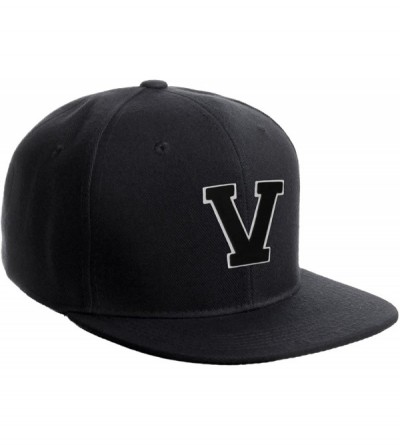 Baseball Caps Classic Snapback Hat Custom A to Z Initial Raised Letters- Black Cap White Black - Initial V - CY18G4RY29Q $26.69
