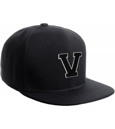 Baseball Caps Classic Snapback Hat Custom A to Z Initial Raised Letters- Black Cap White Black - Initial V - CY18G4RY29Q $15.80