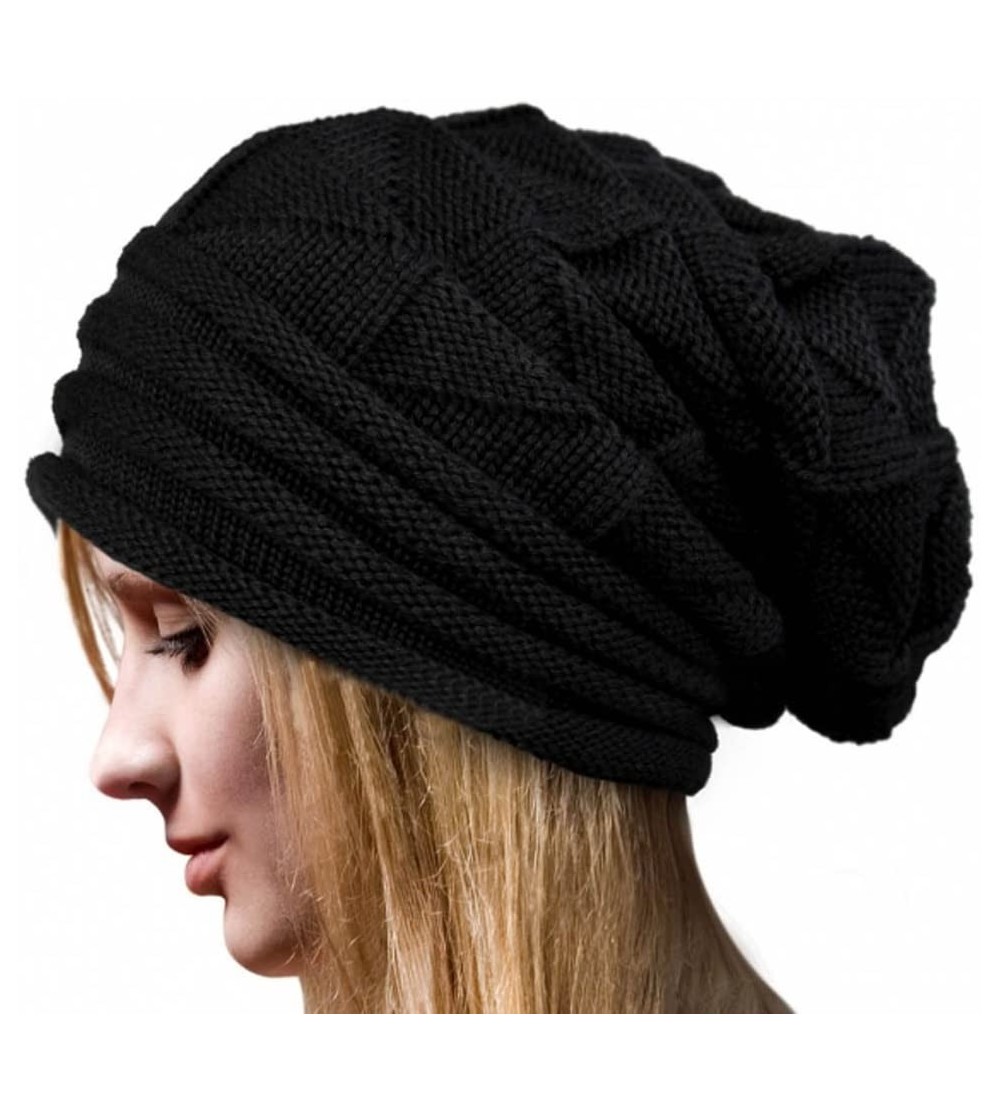 Skullies & Beanies Pleated Cuffed Wool Knit Hat- Sttech1 Women Winter Crochet Hat Wool Knit Beanie Warm Caps (Black) - Black ...