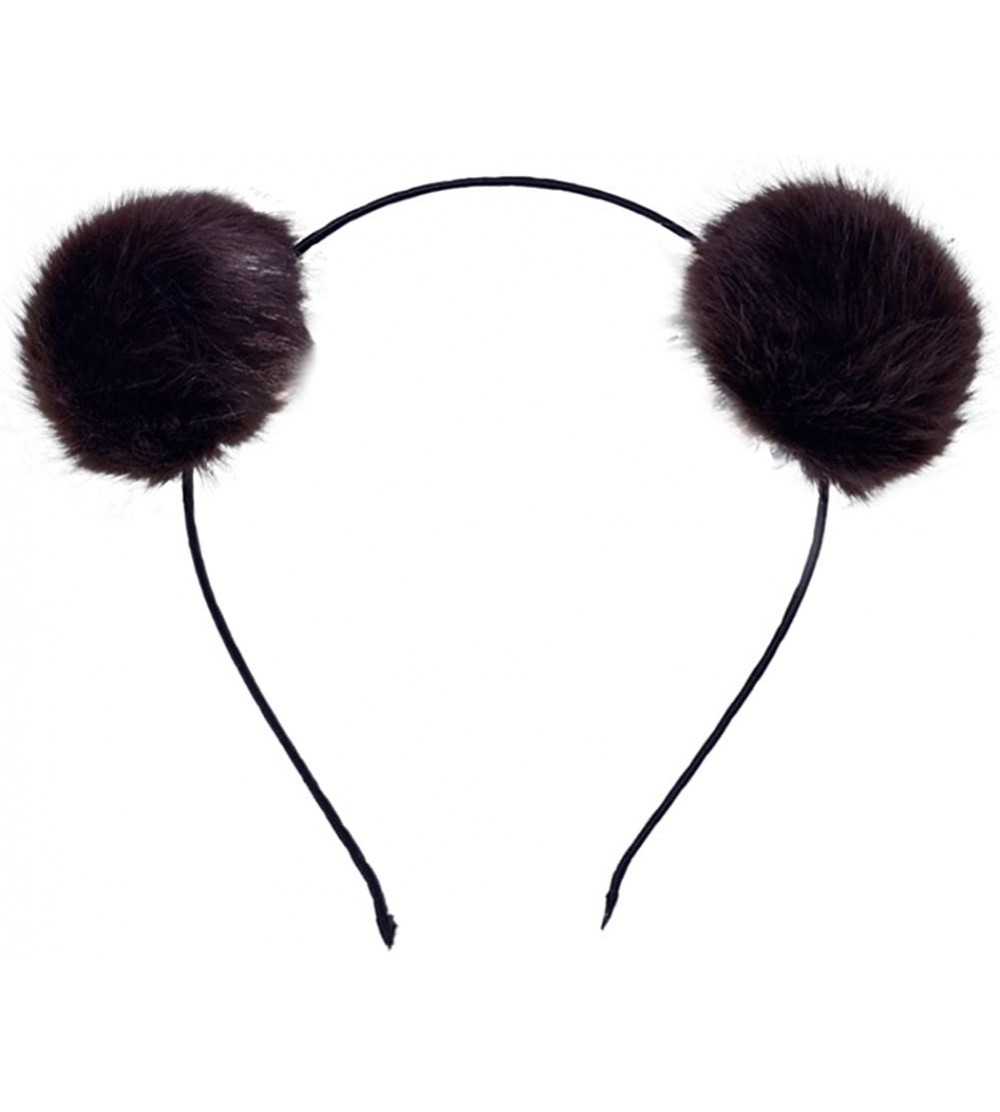 Headbands Girl's Adorable Fur Ball Pompom Ball Hair Hoops Headbands - Coffee - C917WW29H0U $8.63