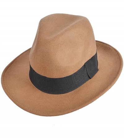 Fedoras Wool Felt Wide Brim Fedora Hats for Women Men - Camel - CS18KXHXWGS $38.91