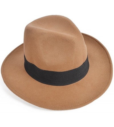 Fedoras Wool Felt Wide Brim Fedora Hats for Women Men - Camel - CS18KXHXWGS $38.91