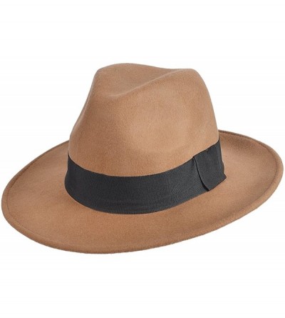 Fedoras Wool Felt Wide Brim Fedora Hats for Women Men - Camel - CS18KXHXWGS $38.91