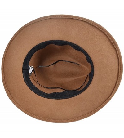 Fedoras Wool Felt Wide Brim Fedora Hats for Women Men - Camel - CS18KXHXWGS $38.91