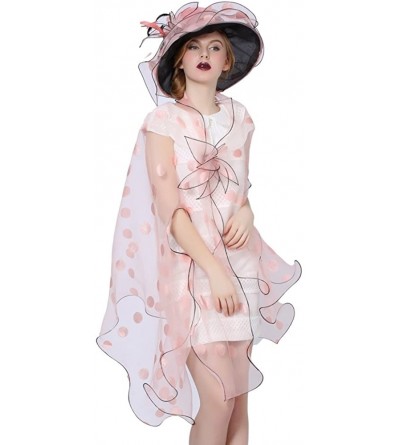 Sun Hats Women Race Hats Organza Hat with Ruffles Feathers - Pink-2 - CK182SH5C9Y $49.40