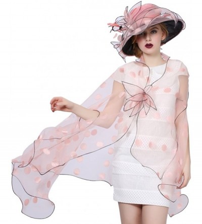 Sun Hats Women Race Hats Organza Hat with Ruffles Feathers - Pink-2 - CK182SH5C9Y $49.40