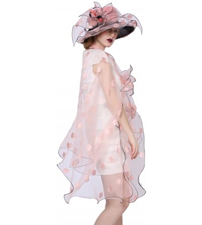 Sun Hats Women Race Hats Organza Hat with Ruffles Feathers - Pink-2 - CK182SH5C9Y $49.40