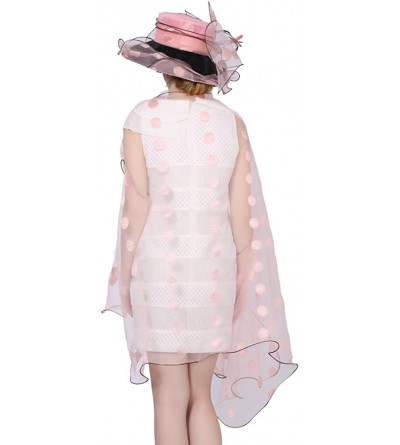 Sun Hats Women Race Hats Organza Hat with Ruffles Feathers - Pink-2 - CK182SH5C9Y $49.40