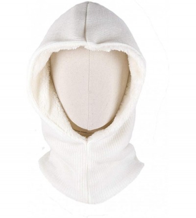Skullies & Beanies Outdoor Warmer Fleece Hooded Scarf Hat Double Layers Warm Hoodie Hat - White - CO18KK3TCYR $11.14