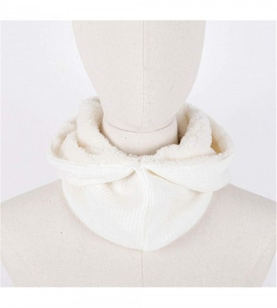 Skullies & Beanies Outdoor Warmer Fleece Hooded Scarf Hat Double Layers Warm Hoodie Hat - White - CO18KK3TCYR $11.14