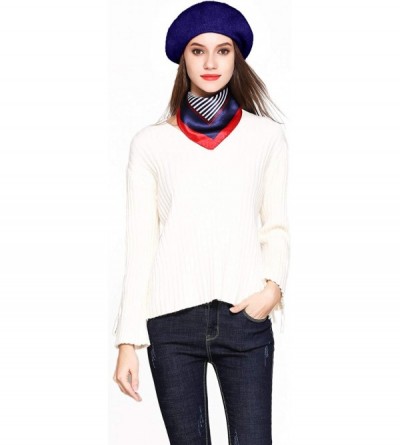 Berets Wool Beret Hat Solid Color French Artist Beret Skily Scarf Brooch - Sapphire Blue - C118KLMIXLM $13.85