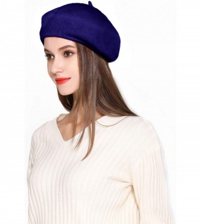 Berets Wool Beret Hat Solid Color French Artist Beret Skily Scarf Brooch - Sapphire Blue - C118KLMIXLM $13.85