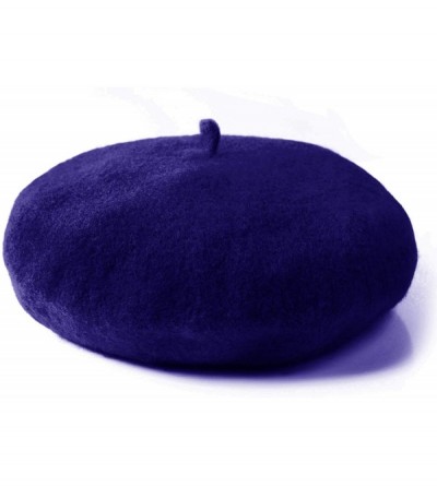 Berets Wool Beret Hat Solid Color French Artist Beret Skily Scarf Brooch - Sapphire Blue - C118KLMIXLM $13.85