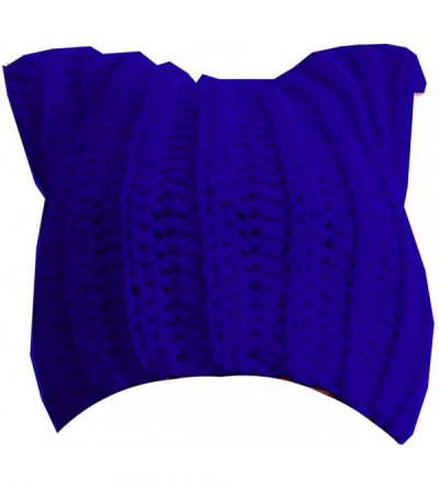 Skullies & Beanies Handmade Knitted Pussy Cat Ear Beanie Hat for Women's March Winter Gifts - Blue - CT189S8764Y $13.03