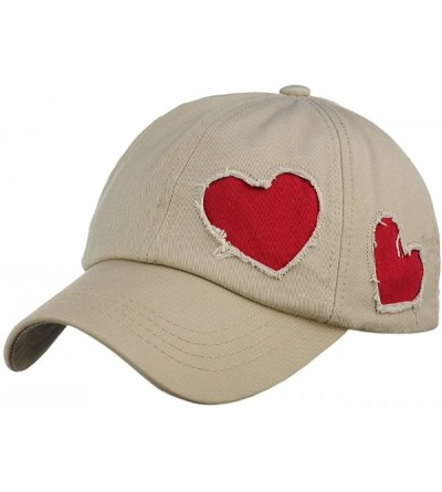 Baseball Caps Women's Heart Cut Design Cotton Unstructured Precurved Baseball Cap Hat - Beige/Red Heart - CP17Y0L4YLK $25.22