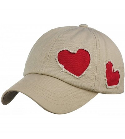 Baseball Caps Women's Heart Cut Design Cotton Unstructured Precurved Baseball Cap Hat - Beige/Red Heart - CP17Y0L4YLK $13.70