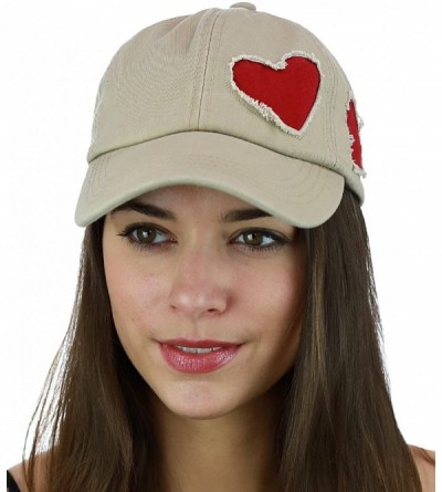 Baseball Caps Women's Heart Cut Design Cotton Unstructured Precurved Baseball Cap Hat - Beige/Red Heart - CP17Y0L4YLK $13.70