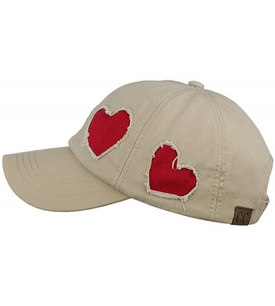 Baseball Caps Women's Heart Cut Design Cotton Unstructured Precurved Baseball Cap Hat - Beige/Red Heart - CP17Y0L4YLK $13.70