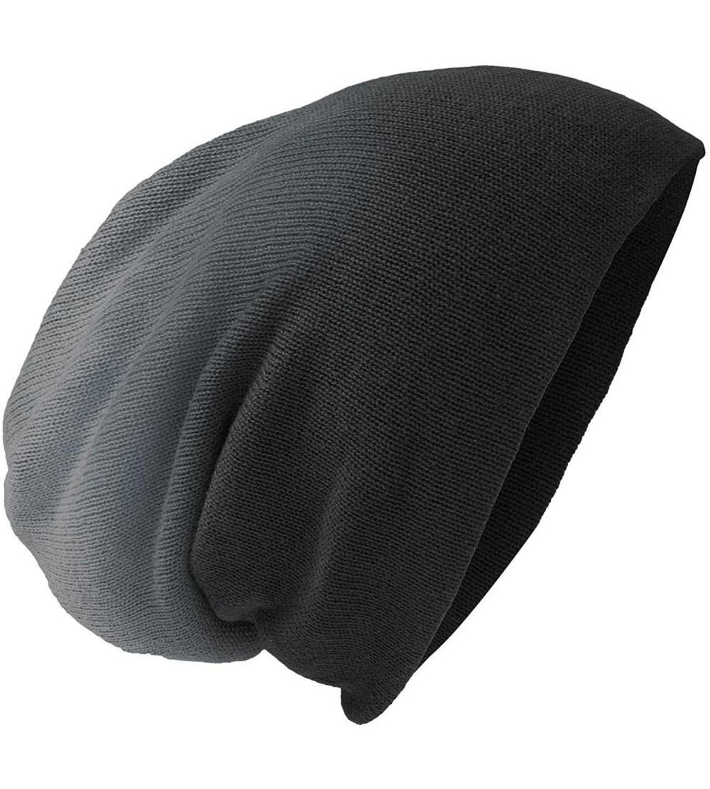 Skullies & Beanies Men's Slouch Beanie - Black Dip Dye - CI11K0VPDCL $13.21