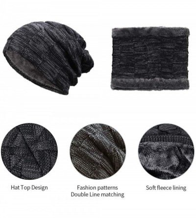 Skullies & Beanies 2-Pieces Winter Beanie Hat Scarf Set Warm Knit Hat Fleece Lined Skull Cap Neck Warmer Thick Scarf for Men ...