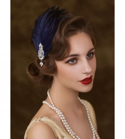 Headbands 1920s Feather Headpiece Flapper Headband- Roaring 20s Hair Accessories Great Gatsby Hair Clip Navy Blue - CW18WRU7N...
