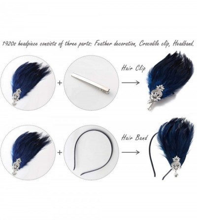 Headbands 1920s Feather Headpiece Flapper Headband- Roaring 20s Hair Accessories Great Gatsby Hair Clip Navy Blue - CW18WRU7N...