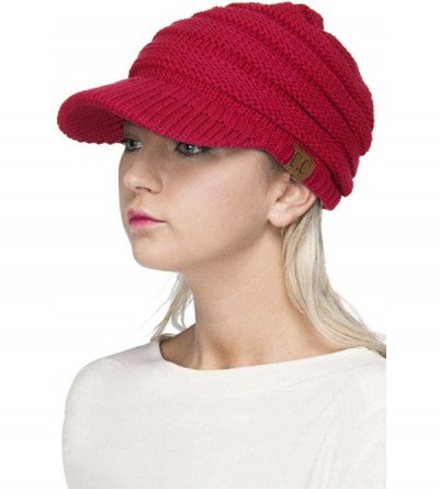Skullies & Beanies Exclusive Brim Visor Trendy Warm Chunky Soft Stretch Cable Knit - Red - CH12822XIX5 $13.91