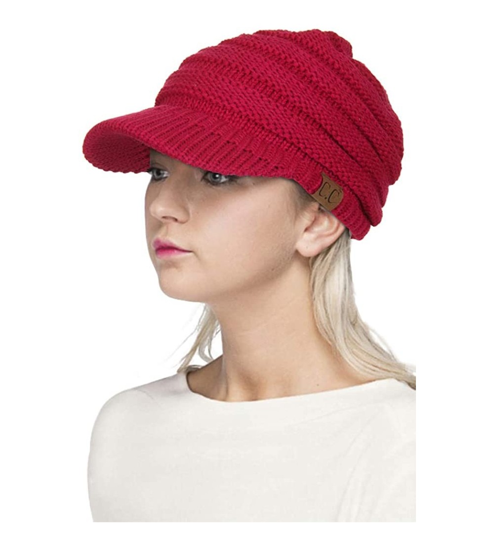 Skullies & Beanies Exclusive Brim Visor Trendy Warm Chunky Soft Stretch Cable Knit - Red - CH12822XIX5 $13.91