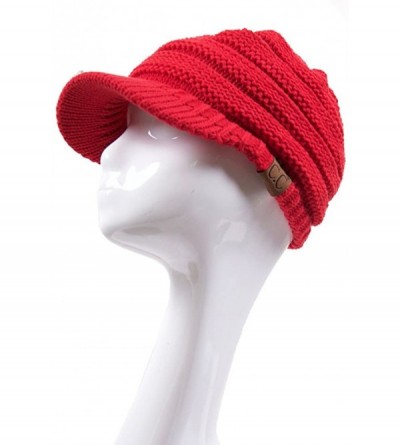 Skullies & Beanies Exclusive Brim Visor Trendy Warm Chunky Soft Stretch Cable Knit - Red - CH12822XIX5 $13.91